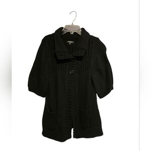 Express Black Wool Knit Button-Front Cardigan with Short Sleeves